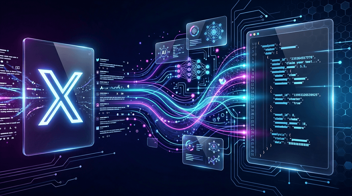 Diagram illustrating how the Tweet Claim Analysis API extracts structured intelligence from an X post